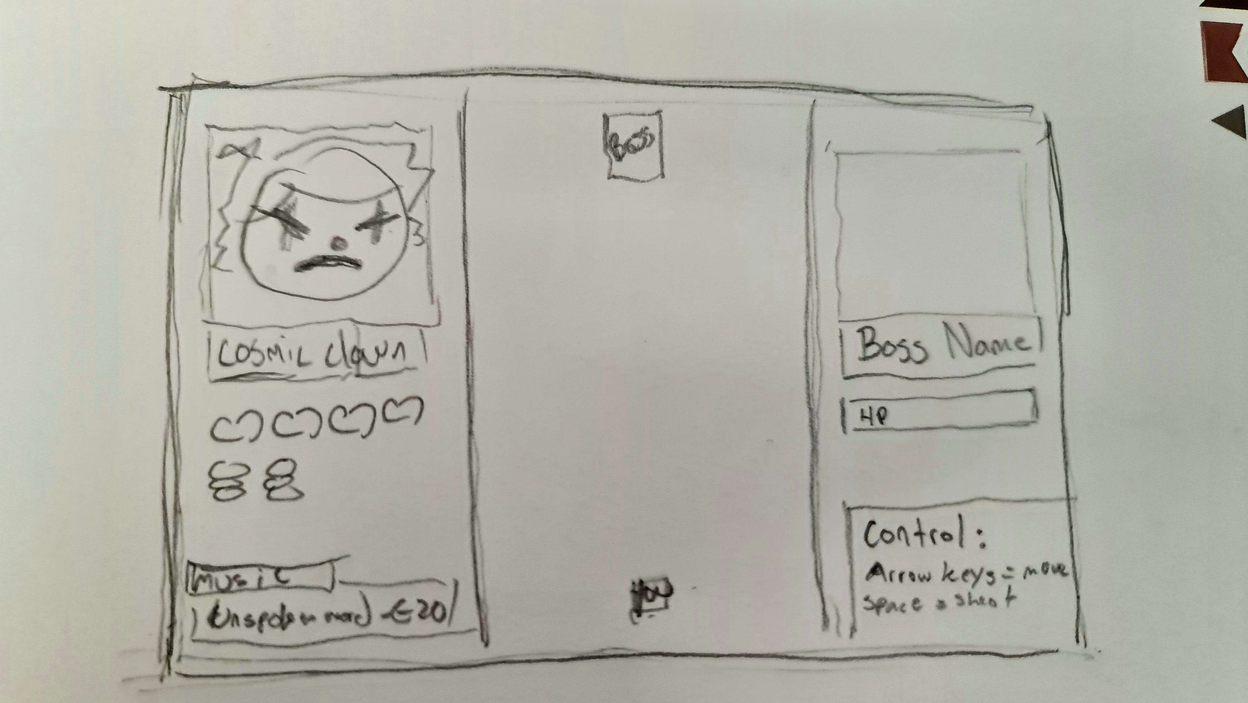 Hand-drawn paper prototype of Cosmic YenJai user interface and gameplay space